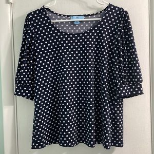 Cece Navy Blue White Polka Dot Blouse- Size Large- EUC